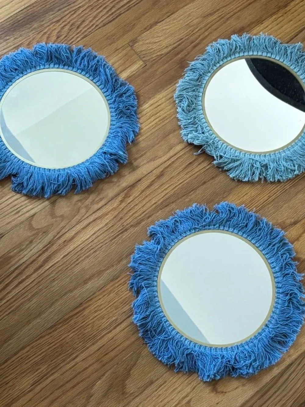 Boho Fringe Round Wall Mirror - Blue